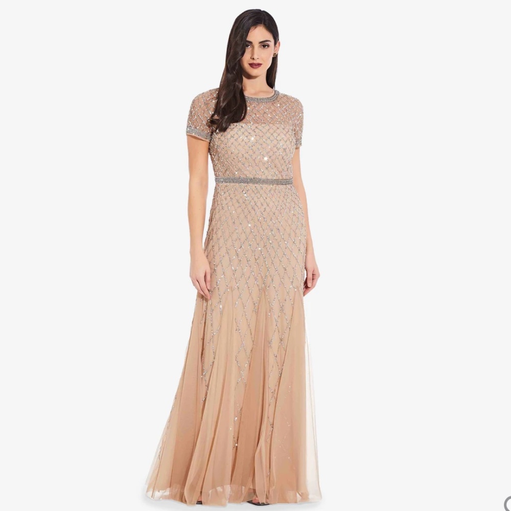 Adrianna Papell- Champagne Cap Sleeve Dress